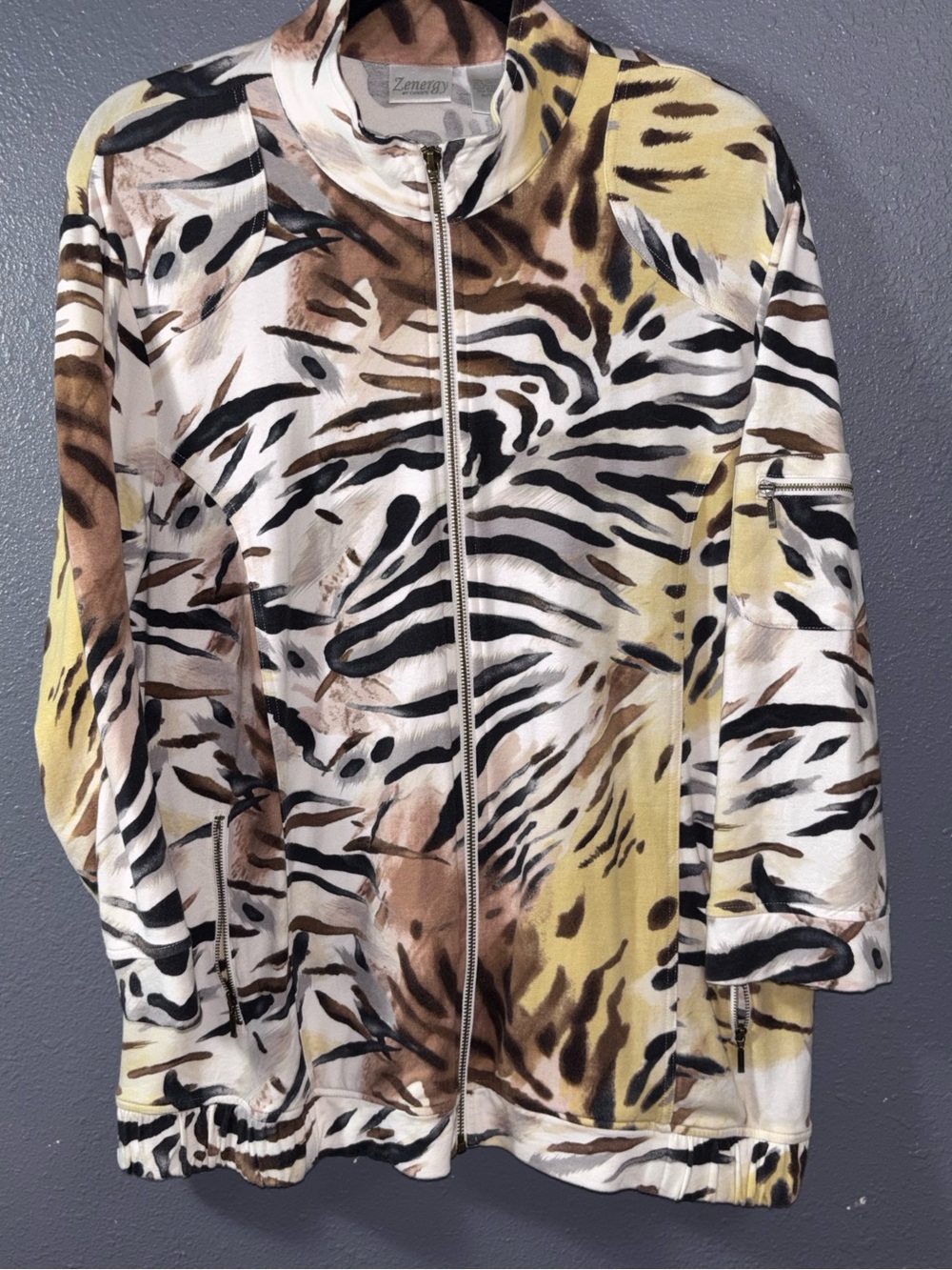 Chico's Zenergy Animal-Print Zip Jacket - Yellow, Brown, Black, Gray